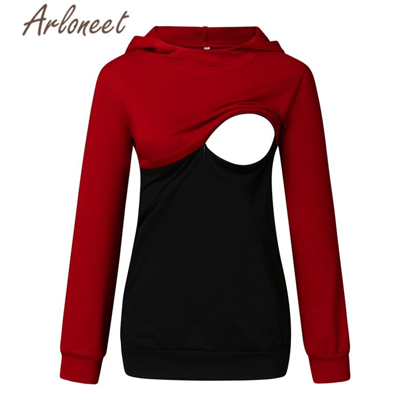 ARLONEET Clothes Women Hooded Sweatershirt Maternity Tops Zipper Loose Nursing Sweatershirt Long Sleeve Winter Pregnant Clothes
