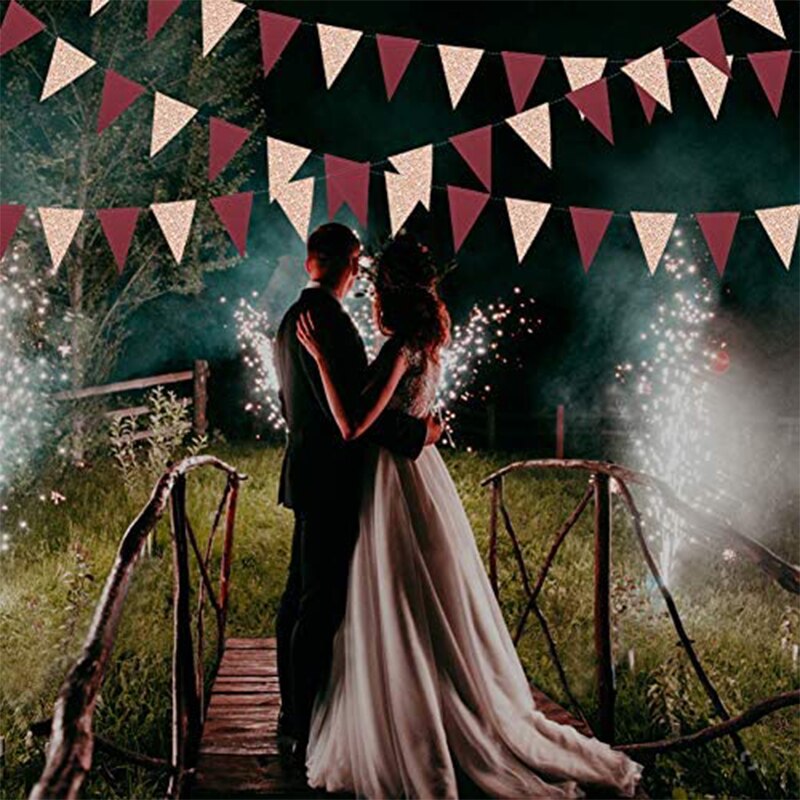 3M Rose Red Burgundy Paper Banner Glitter Paper Garlands Champagne Flag for Wedding Bridal Shower Bachelorette Party Decorations