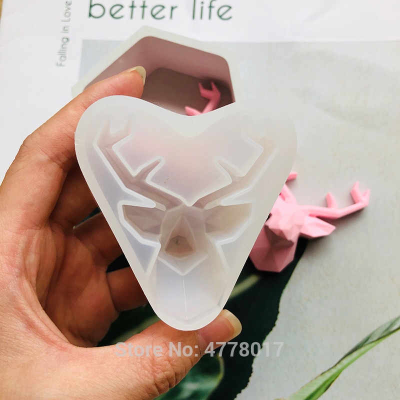 Geometric deer head concrete mold diy lucky Elk Soap polymer Clay silicone forms Molds for gypsum Aroma plaster Car craft