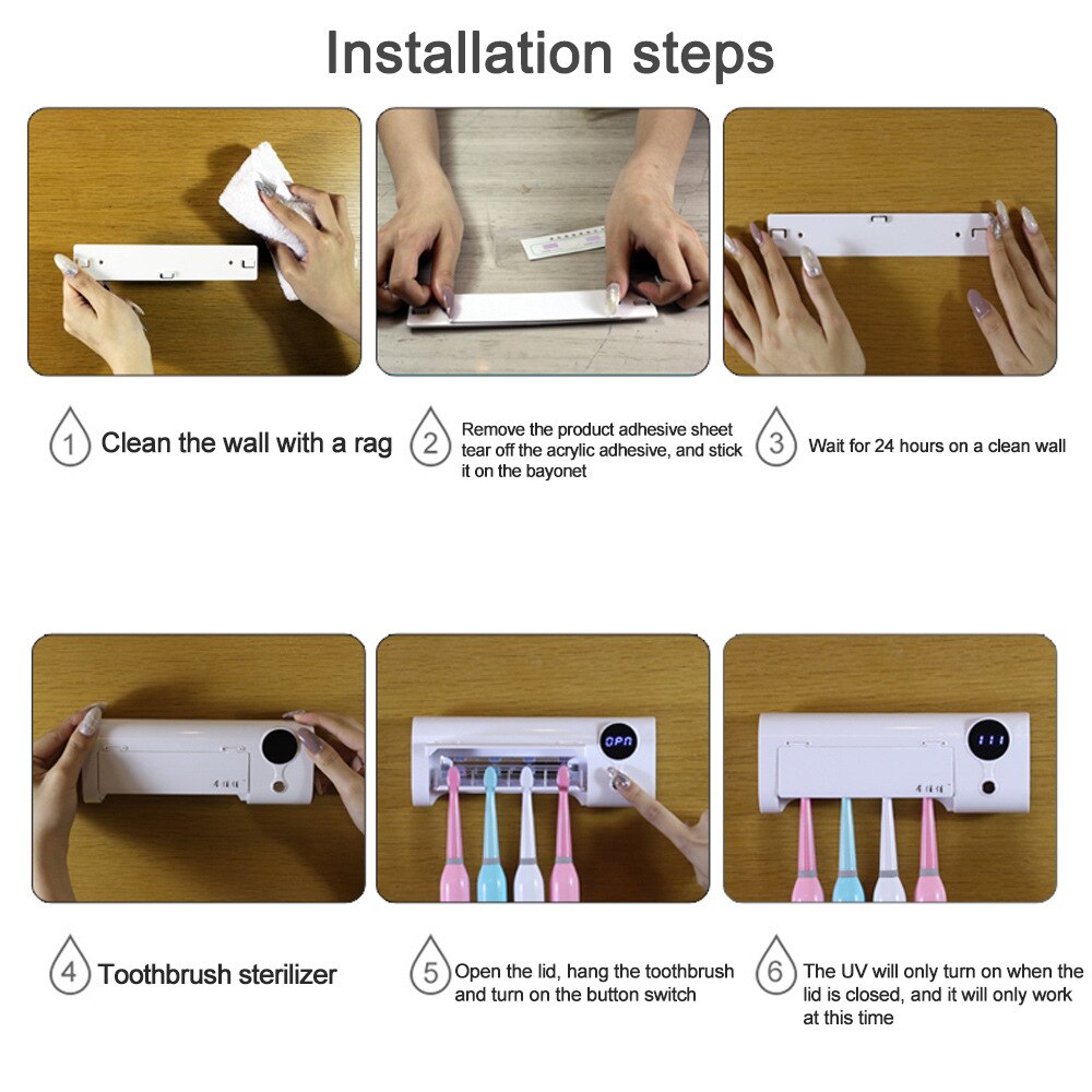 Toothbrush UV sterilizer 2 in 1 UV Light Toothbrush Holder Bacteria Killing Anti-Bacteria Toothbrush Cleaning Machine
