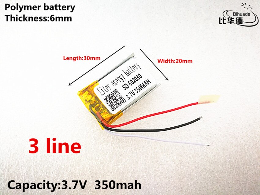3 linie gute qulity 3.7v,350 mah ,602030 polymer lithium-ionen/li-ion batterie für spielzeug, power bank, gps ,mp3,mp4