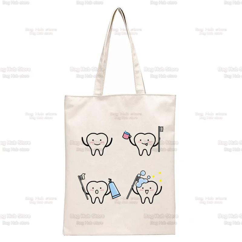 Tooth and Dentist Graphic Aesthetic Funny Handbags Shoulder Bags Casual Shopping Girls Handbag Women Canvas Bag