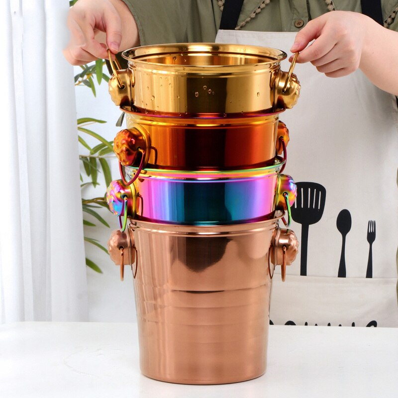 Stainless Steel Ice Bucket Gold Ice Holder Container With Scoops Whiskey Beer Ice Chiller Cooler Bar Tool For Party