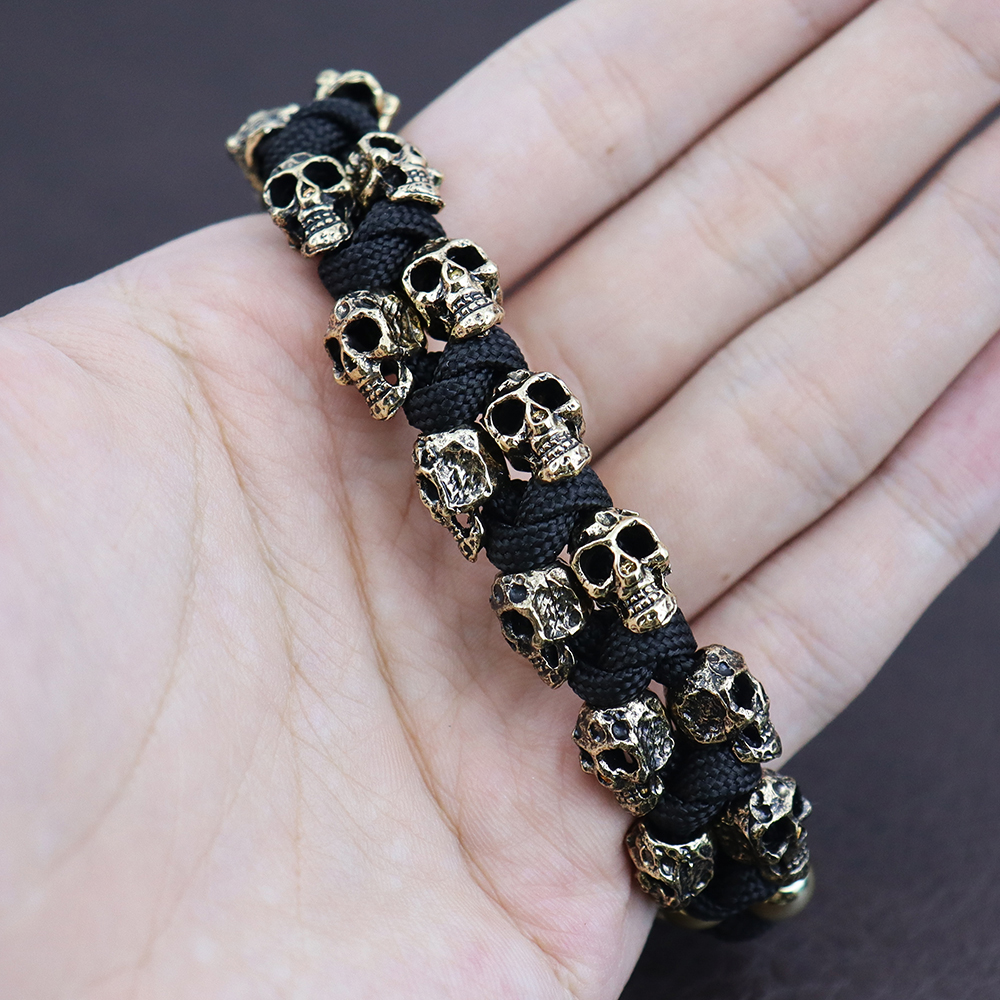 Pulsera tejida con calavera Vintage para hombre, brazaletes hechos a mano, brazaletes de Paracord de supervivencia al aire libre, pulseras ajustables Punk Hip Hop, joyería