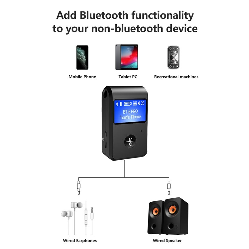 Bluetooth Transmitter Receiver Two In One Support TF Playback For Mobile Phone Computer TV Car Audio