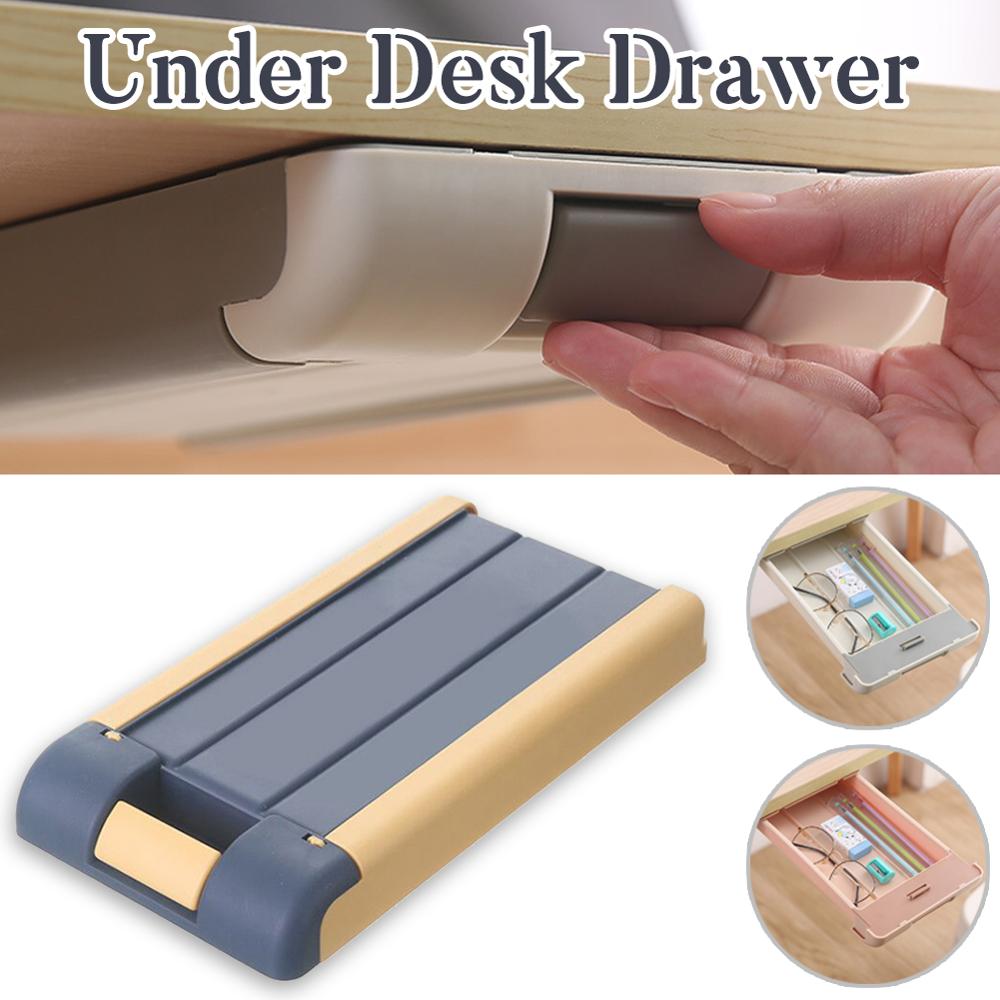 Hidden Table Under Paste Plastic Desk Organizer Memo Pen Stationery Storage Box Case Desk Drawer Divider Stationery Sticky Decor