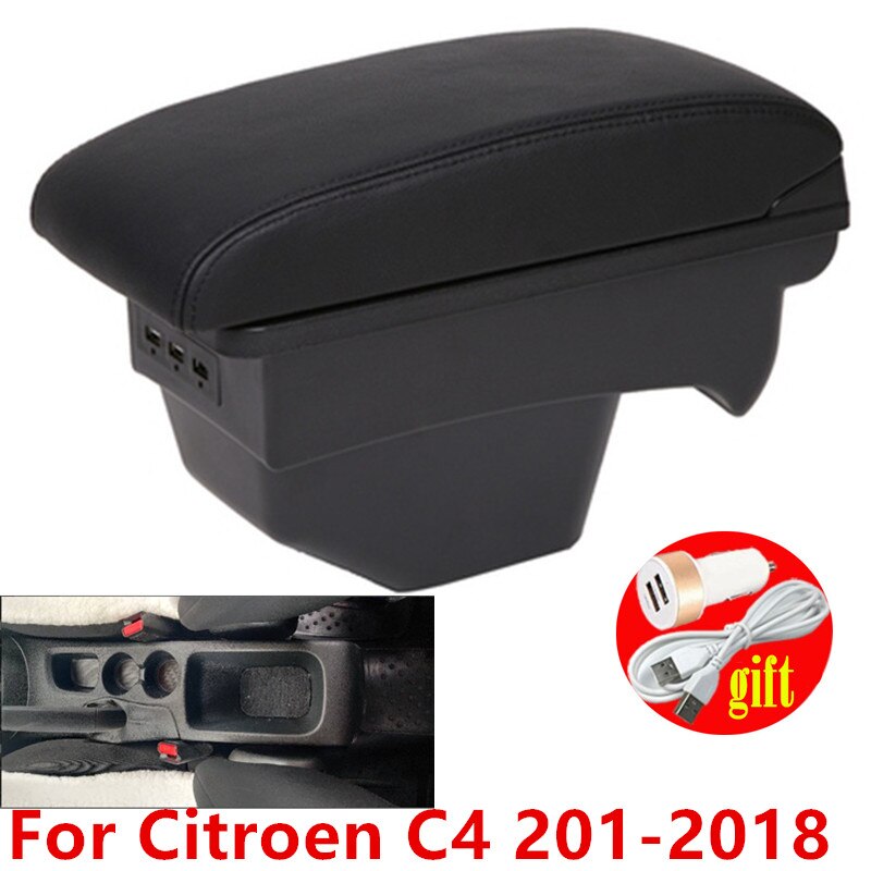 Accoudoir en cuir pour citroën C4 – , , 20132014, , , , boîte d&#39;interface USB, boîte de rangement, Modification: Black line 3 usb