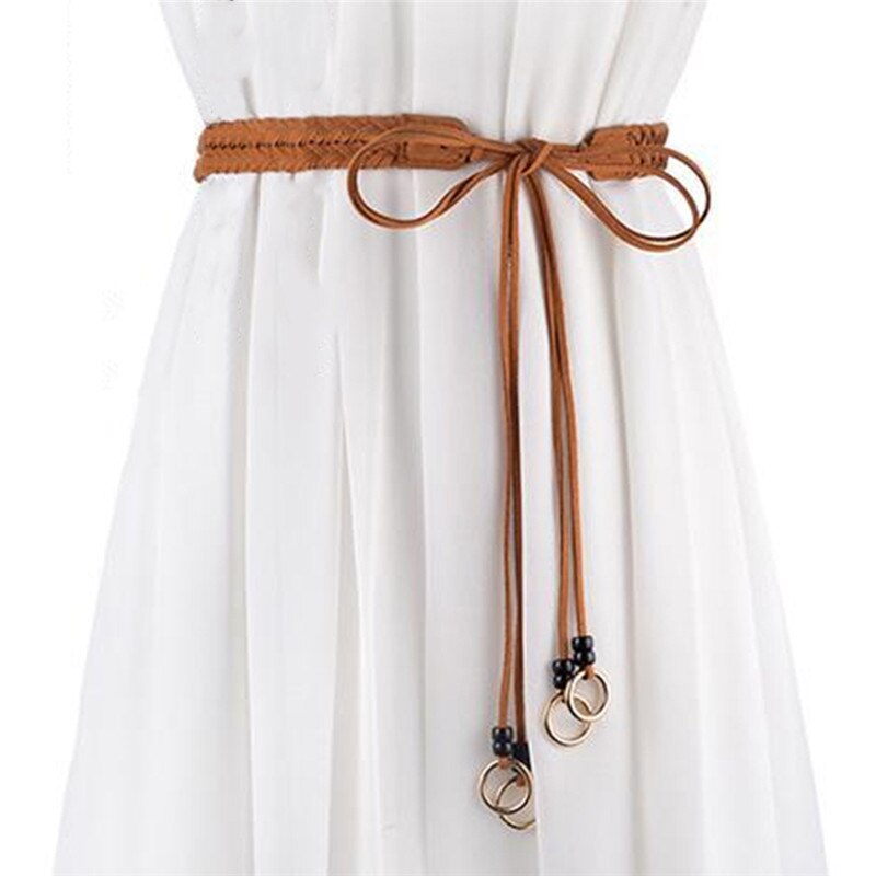 Boheme stil kvinde bælter vintage håndlavet strikket voks reb lang kæde slank bælte kjole dekoration tilbehør