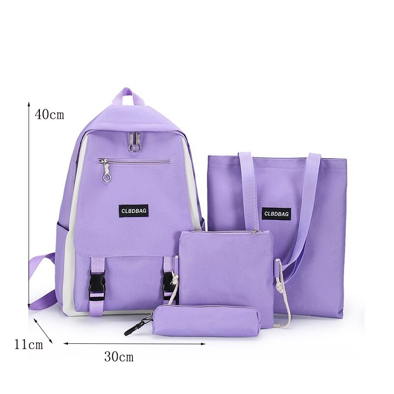 Roxo adolescentes estudante mochila bolsas de ombro-sacos de lona moda feminina traval voltar packs meninas sólida bookbag 4 peças conjunto 2020