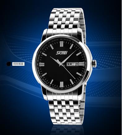 Skmei 9081 Horloge Mannen Dubbele Kalender Quartz Horloge Leisure Heren Horloge Water Vrouwen Horloge: Black