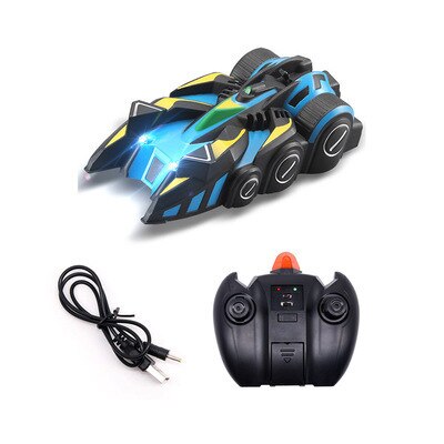 Anti gravité plafond escalade voiture électrique LED 360 rotation cascadeur RC voiture antigravité Machine Auto jouet voitures avec télécommande: Blue-2