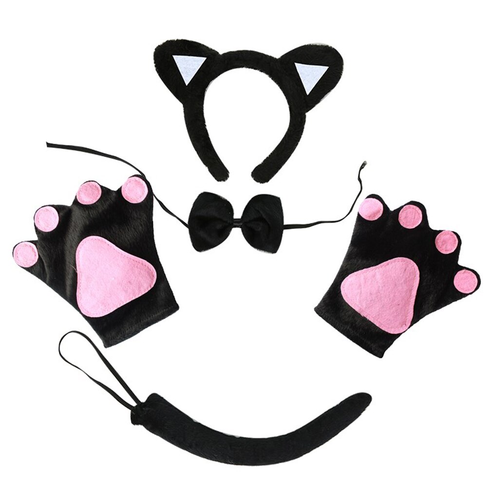 5 stuks halloween-feestkostuum kattenkostuumset kattenoren hoofdband kattenstrik kattenstaart kattenpoot handschoenen halloween-decoratie: C