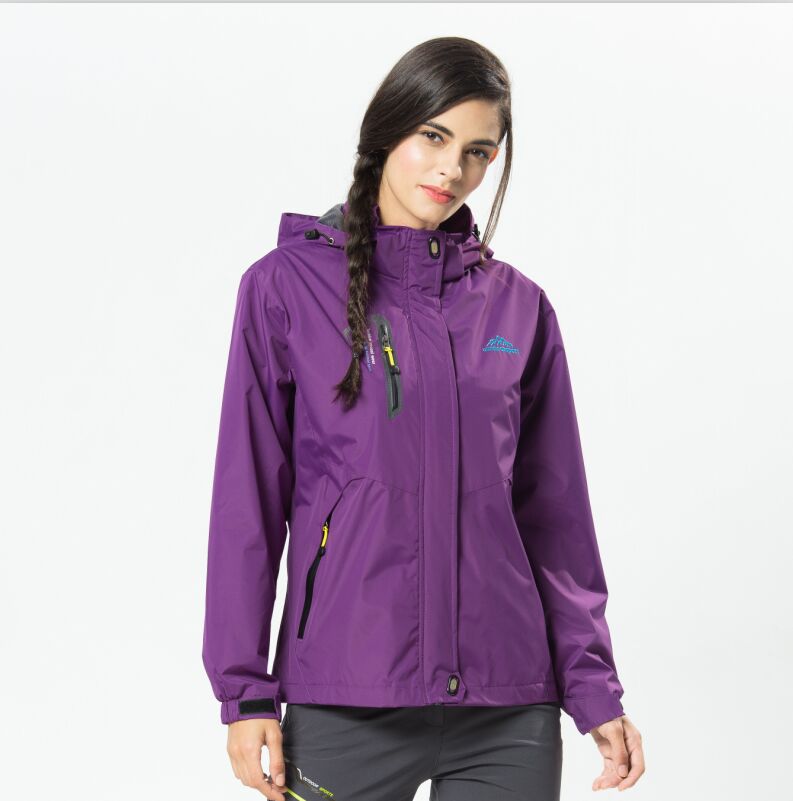 Veste de plein air pour femme, coupe-vent, imperméable, pour randonnée, manteaux de sport, printemps: Purple jacket / L