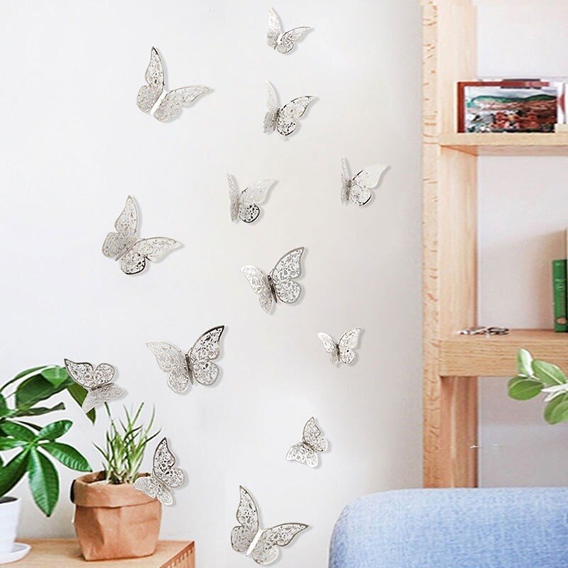 12 teile/los 3D PVC Schmetterling Zauberstab Aufkleber Kühlschrank Aufkleber für freundlicher Zimmer Dekoration und Badezimmer Dekor