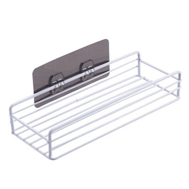 Estante de hierro para baño, soporte de pared para almacenamiento de champú, sin perforaciones, para cocina y ducha: Long White