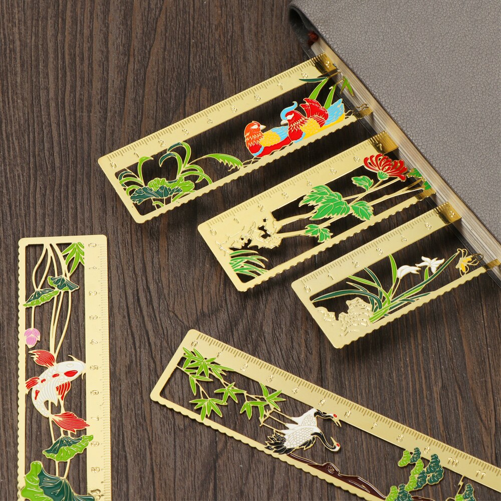 2 in1 Metal Hollow Rulers Bookmark Ruler Chinese Style Multifunction Bookmark For Kids Student Drawing Supplies