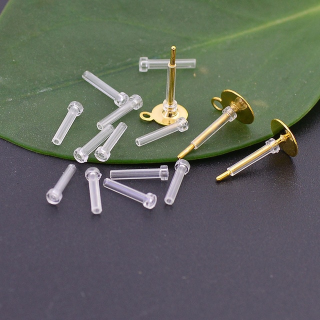 Boucles d'oreilles Anti-allergie, 20 pièces, 8x2mm, pochette, bouchons de dos, manchon de Protection du Tube, Protection des oreilles, tampon de sécurité, bricolage, résultats de bijoux