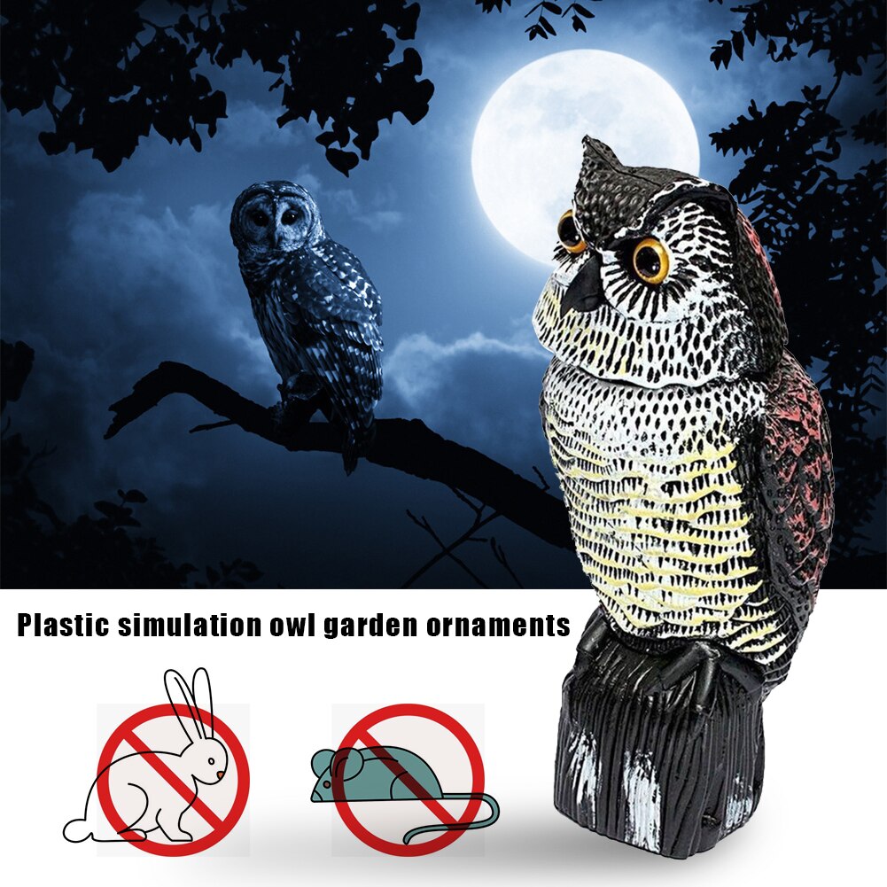Realistic Bird Scarer Rotating Head Sound Owl Decoy Protection Repellent Pest Control Scarecrow Garden Yard Move Decor