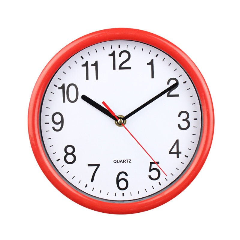 Simple Round 8 Inch White Background Clock Clock Study Room Kitchen Living Room Silent Scanning Quartz Wall Clock -1: red