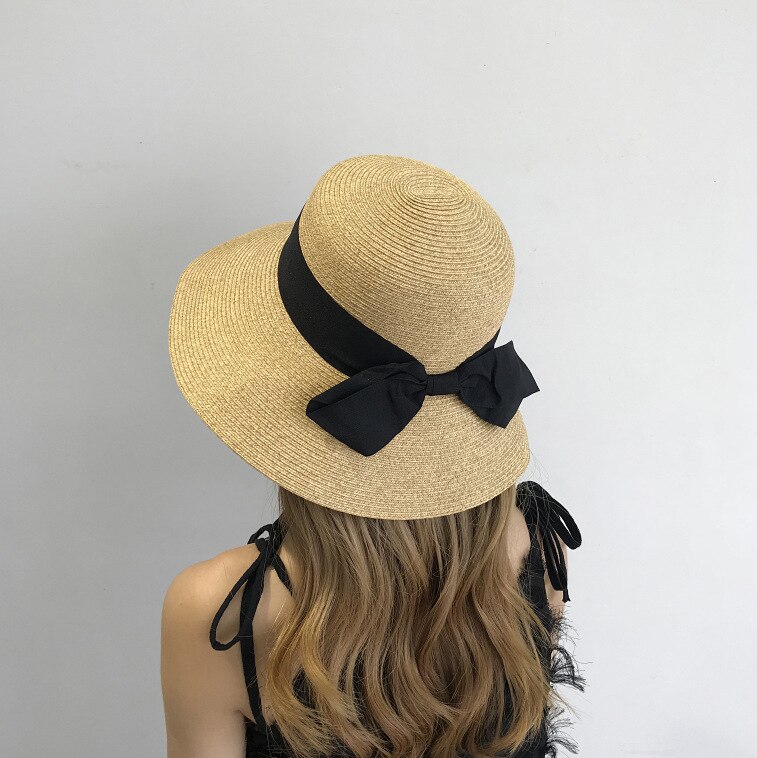 Koreaanse strohoed voor dames, all-match, strik, strandhoed, reishoed, opvouwbare zonnehoed, zomer