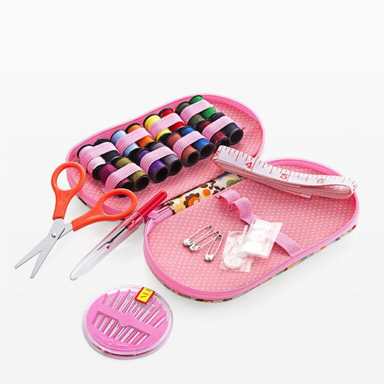 Portable mini travel sewing kits box with color needle threads pin scissor sewing set with case box home tools DIY handwork tool