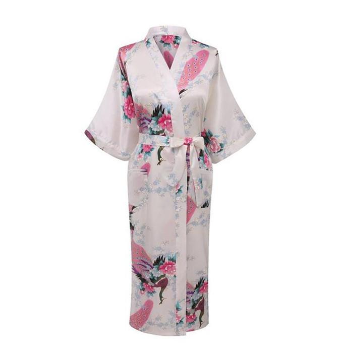 Lange Nachtjapon Pyjama Grijs Bruid Bruidsmeisje Wedding Robe Sexy Thuis Kleding Nachtkleding Vrouwen Nachtkleding Intieme Lingerie Neglige: White 1