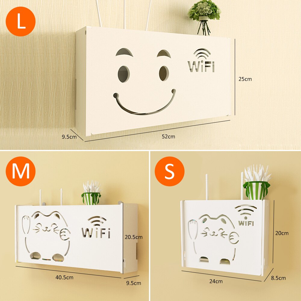 Wifi Router Shelf Storage Boxes Cable Power Plus Wire Bracket Organizer Wood-Plastic Wall Shelf Hanging Plug Bracket Box Wire
