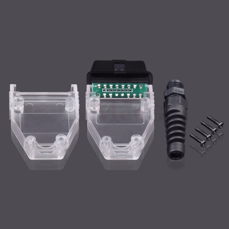 Automotive OBD2 16pin Connector Male OBD housing with plug + case + SR + screw OBDII: White