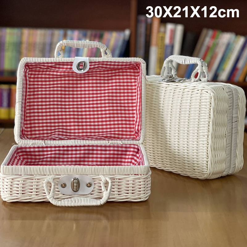 Étui de rangement tissé en rotin fait à la main, Vintage, Portable, étui de rangement tissé à la main, maquillage pique-nique voyage porte-bagages valise, boîte d'organisation d'articles divers: A29