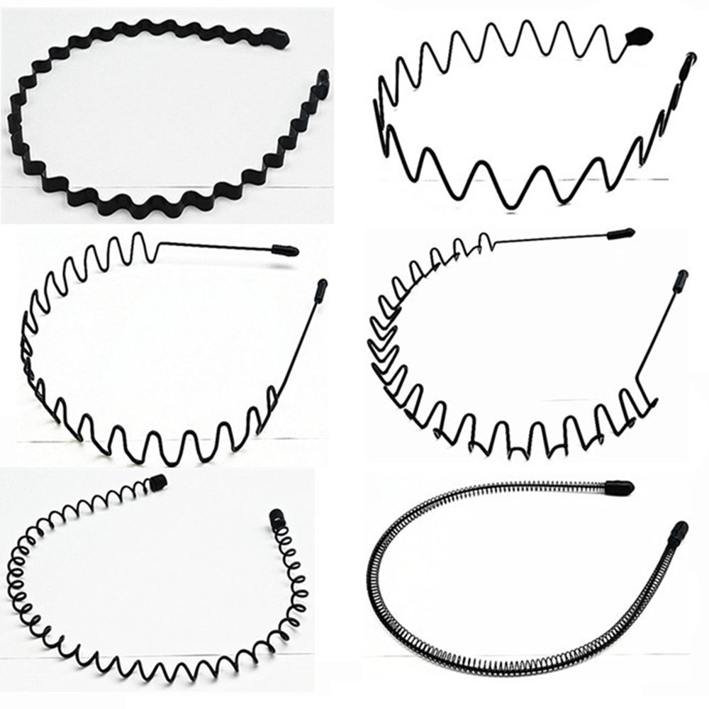 Bandeau ondulé en spirale en métal noir unisexe, 1 pièce, antidérapant, Flexible, sport, accessoires pour cheveux, pour hommes et femmes
