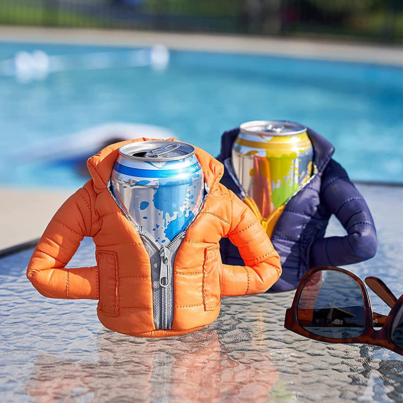 jacket to keep drinks cool beer clothes cola drinks winter down jacket beverage warm clothing insulated beer insulated cover