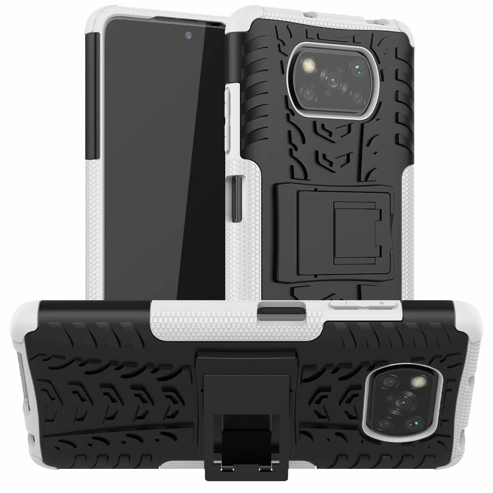 Armor telefoonhoesjes voor xiaomi poco  x3 nfc-hoesje + gehard glas, zachte pc-gel, hybride bescherming, siliconen harde hoes: Wit / Kast en temp glas