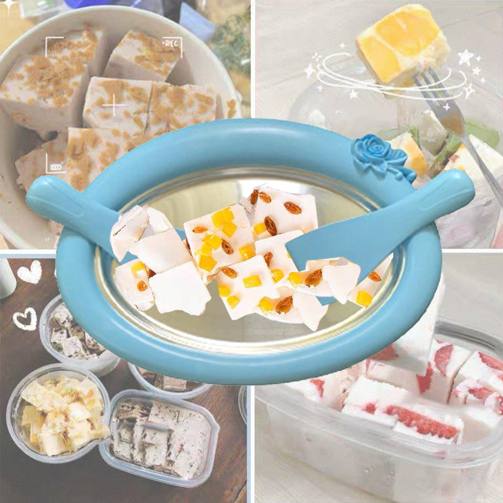 Portable Ice Cream Maker with 2 Spatulas Rectangle Anti Griddle Pan Ice Cream Roll Maker for Gelato Frozen Yogurt Sorbet
