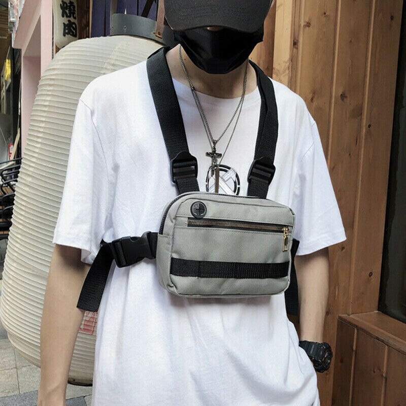 Unissex moda feminina tático arnês peito rig saco hiphop streetwear náilon frente fanny pacote ajustável