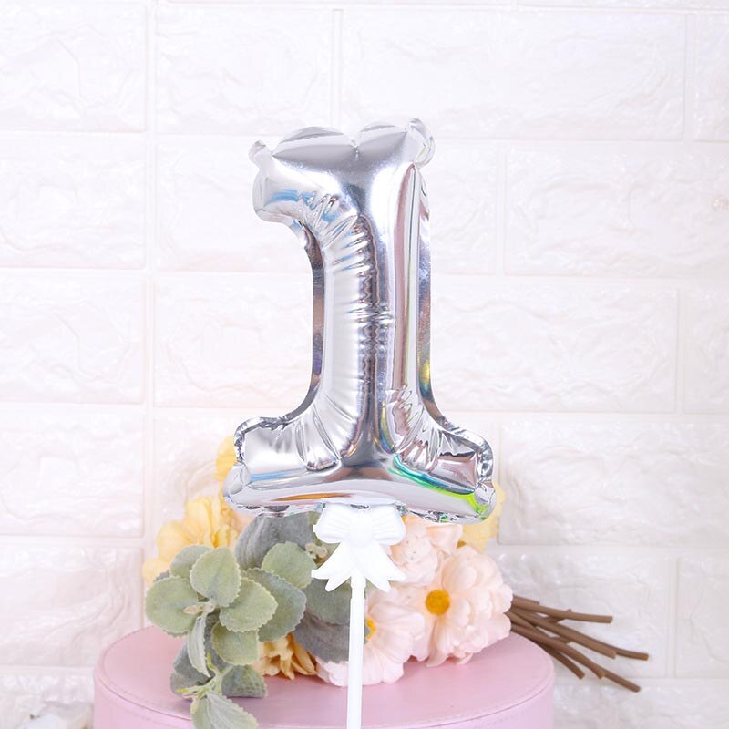 7Inch Mini Gold Silver Foil Number Balloons Cake Topper Diy Kids Birthday Cake Flags For Wedding Anniversary Birthday Decoration: Silver 1