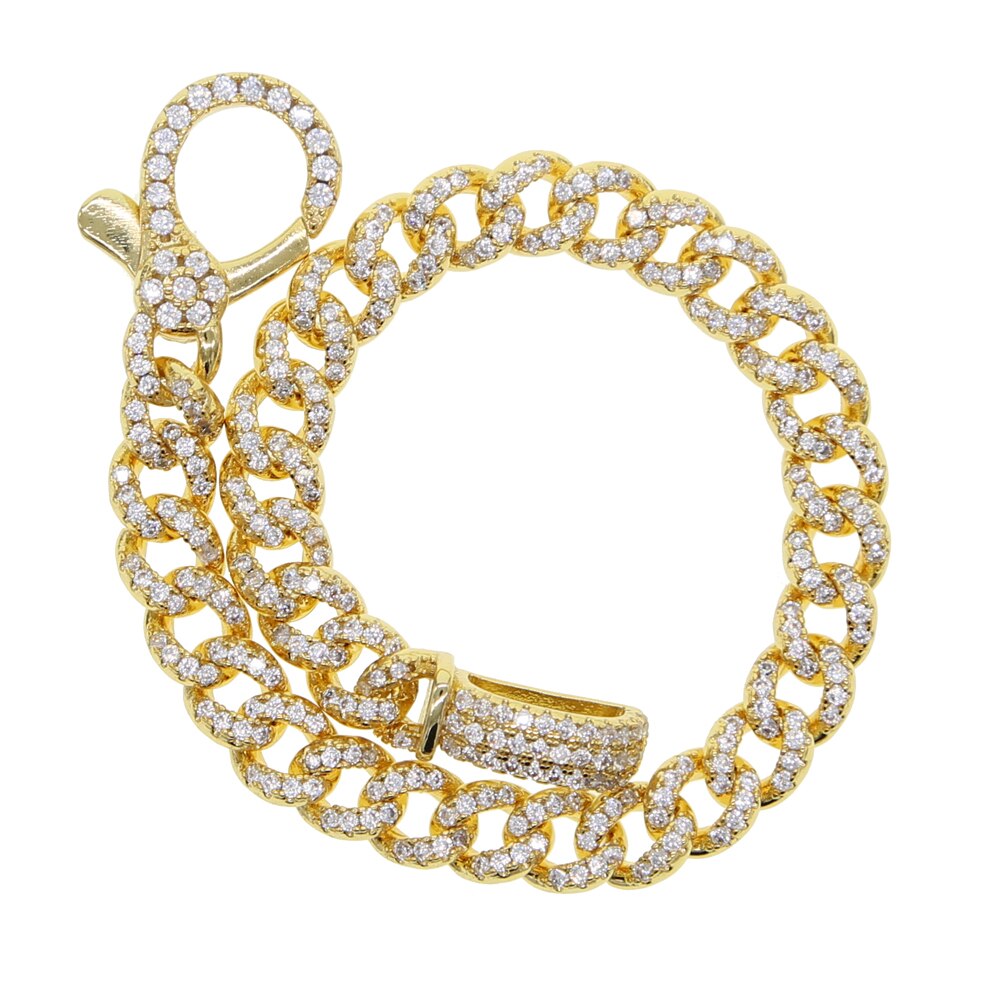 Novo design fino cz cubana link chain pavimentado zircônia cúbica lagosta fecho iced para fora bling pulseira cubana para mulher