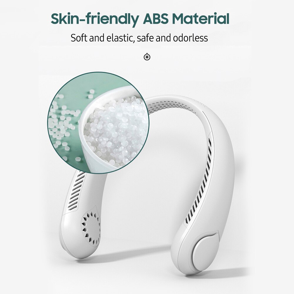 Neck Fan Rechargeable Bladeless Wearable Cooling Head Fan 3-Speed 1800mAh Battery Personal Fan U-shape Air Fan Hands Free