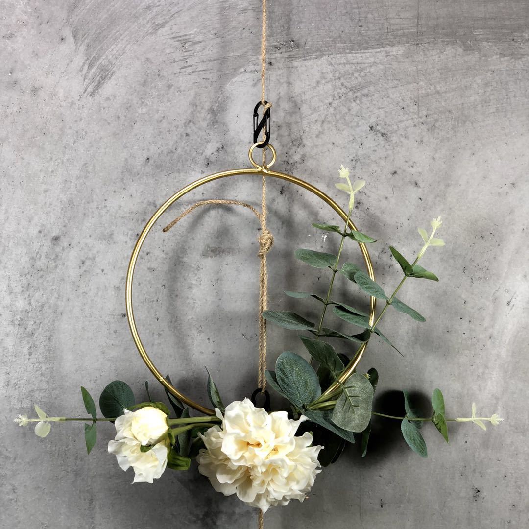 20cm jernreb guld metalring bærbar krans blomster bryllup brud blomster krans håndlavet catcher hoop baby shower indretning: Rund let champag