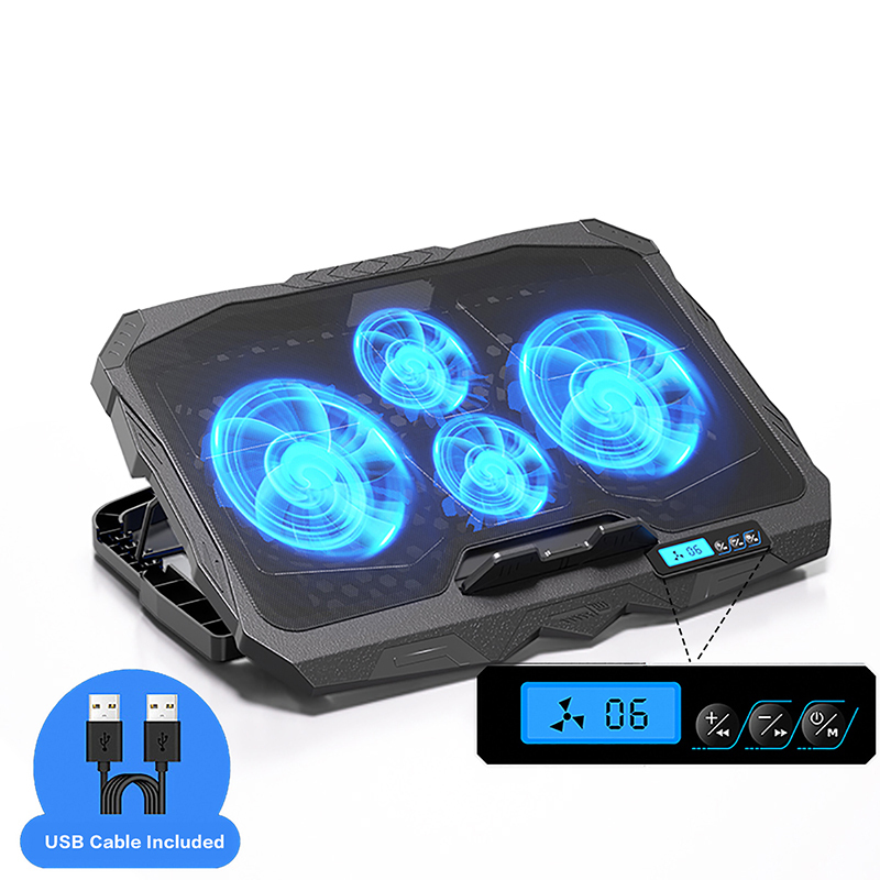 Laptop Cooling Stand 5 Height And 6 Wind Speed Adjustable For 17 Inch Notebook With 4 Fans Liquid Crystal Display And 2 USB Port: Default Title