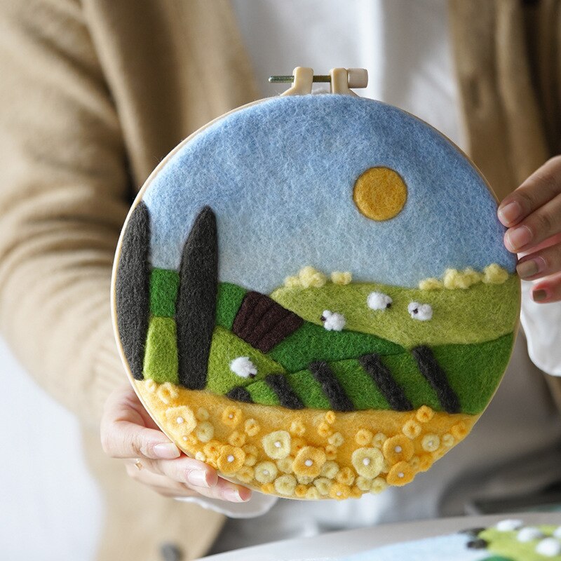 No Finish Wool Painting Landscape Needle Felting Painting Wool DIY Kit Craft Kit Felting Supplies For Women Beginner