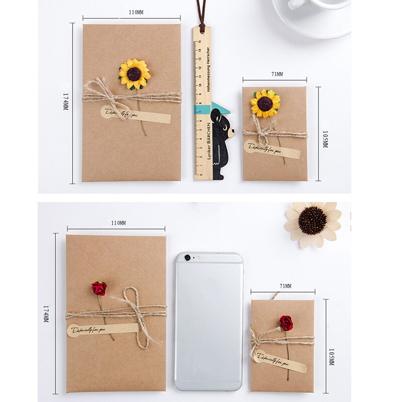 25pcs Kraft Paper Handmade Dry Flower Invitation Greeting Card Birthday Mother's Day with Envelope Christmas Wedding Favors