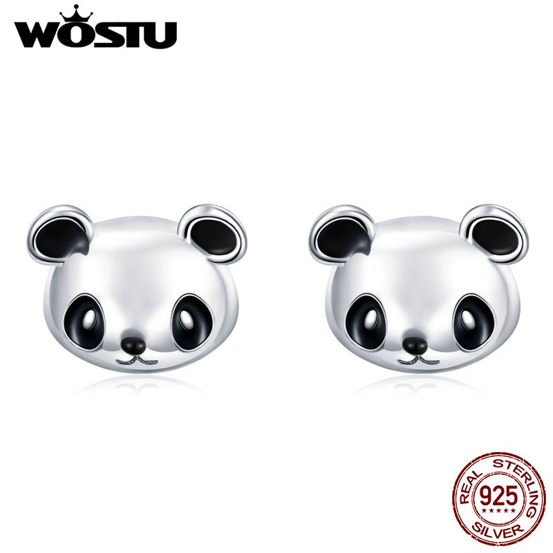 WOSTU oryginalna marka 100% 925 srebro Liczba Piękne panda stadniny kolczyki dla kobiet modna biżuteria na prezent Dropship FIE386