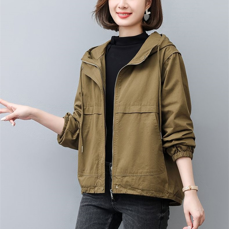Trenchcoat kvinder enkelt efterår koreansk streetwear langærmet kort hættetrøje vild vindjakke kvindelige outwear frakker