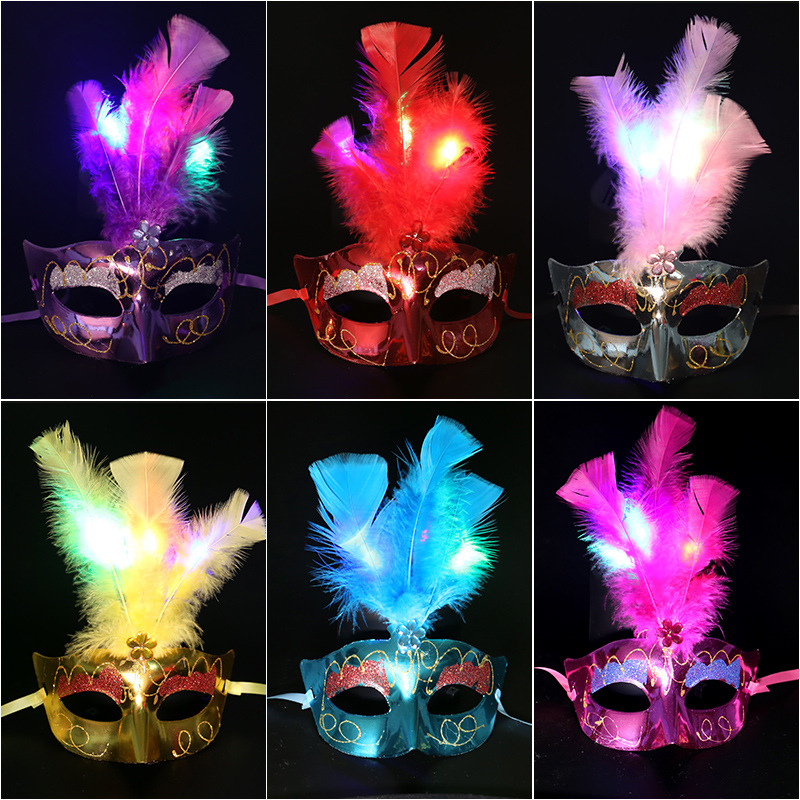 Light Blinking LED Glow Feather Butterfly Mask Women Girls Venetian Mard Gras Masquerade Masks Party Wedding Festival Costume