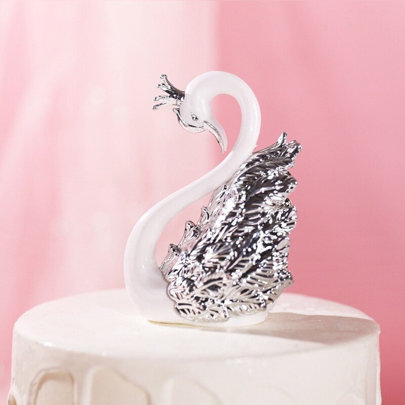 1 Paar Romantische Kroon Zwaan Taart Topper Flamingo Cake Dessert Bakken Decor Ornament Verjaardag Bruidstaart Decoratie Benodigdheden: 4