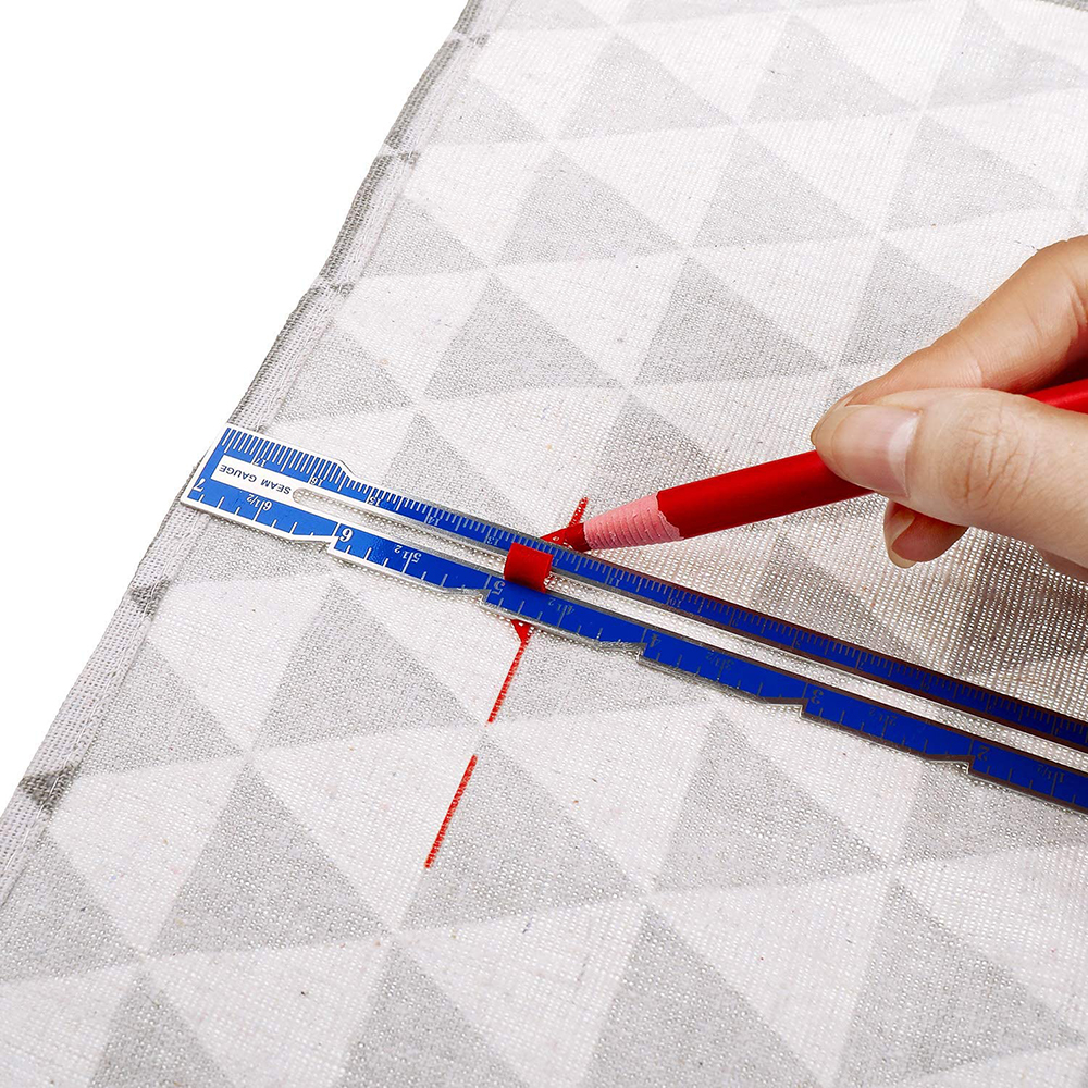 3PCS Sewing Gauge Sewing Measuring Tool Metal Sliding Gauge Fabric Quilting Ruler with Fabric Marker Pen for Knitting Sewing