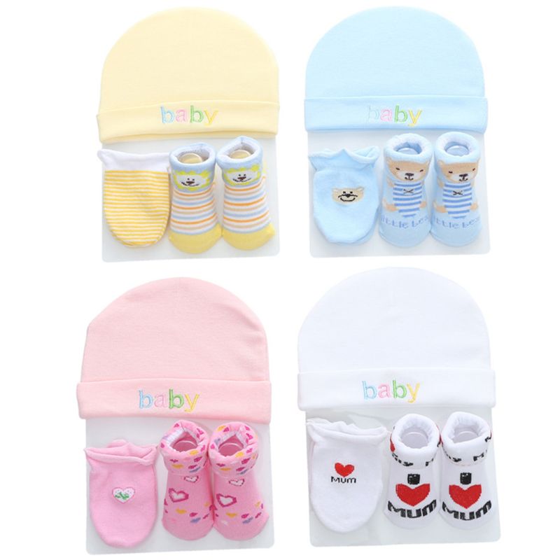0-12M Fall Winter Baby Hat and Mittens Girl Boy Cap Socks Comfy Infant Hat & Gloves Cotton Toddler Newborn Baby Accessorise