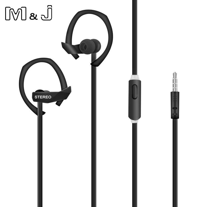 M&J M05 3.5mm Super Bass Wired Sport Headphone Stereo Running Headsets With Microphone For PC Iphone Samsung Xiaomi: Black