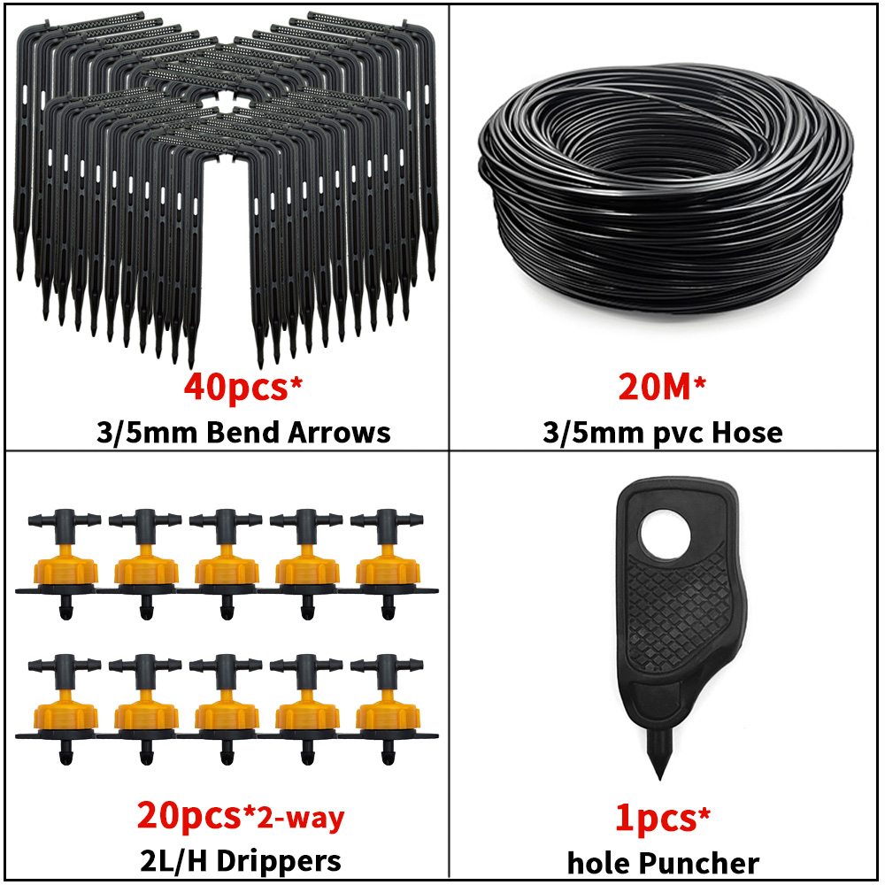 WUJIE-sistema de riego por goteo para jardín bonsái, sistema de riego de 4 vías, 3/5mm, Flecha de goteo, transmisor de 2 vías, juego de 10/20: Blanco