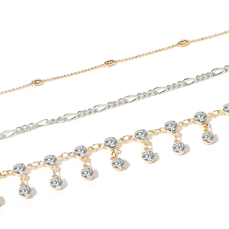Böhmischen Eingelegten Kristall Multi-schicht Fußkettchen Für Frauen Ozean Strand Surfen Party Schmuck Zubehör Freundin